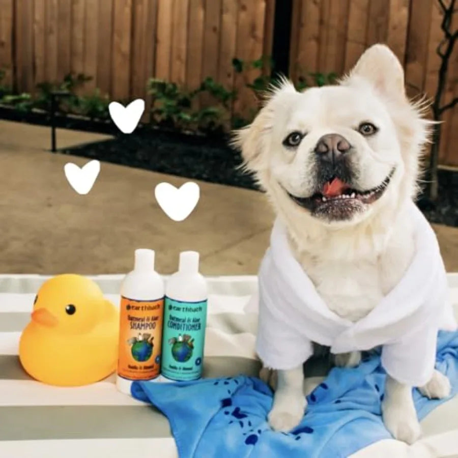 Oatmeal Aloe Dog Shampoo and Conditioner Set with Hypo-Allergenic Grooming Wipes - Fragrance-Free