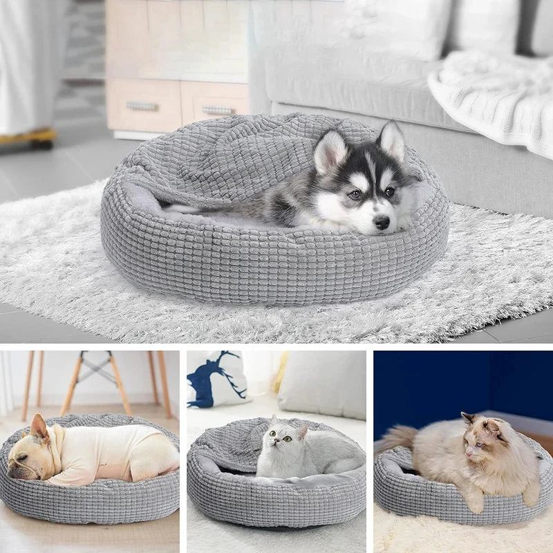Round Pet Bed For Dog Cat Puppy House Warm Mat Winter Blankets Anti-Stress Orthopedic Fluffy Cat Dog Bed, Suitable For Winter