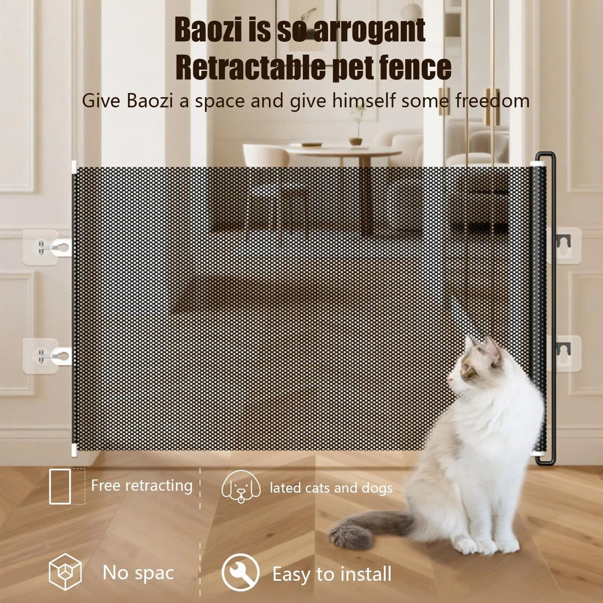 Dog Gate Retractable Cat Safety Barrier Indoor Retractable Stair Barrier No drilling required for Office Doorways Hallway Stairs