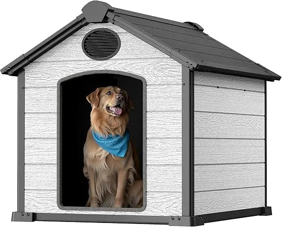 46" Large Dog House Outdoor Weatherproof, 3XL Big Dog House for 2 Large Dogs Outside, Insulated Igloo Pet House with Elevated Floor