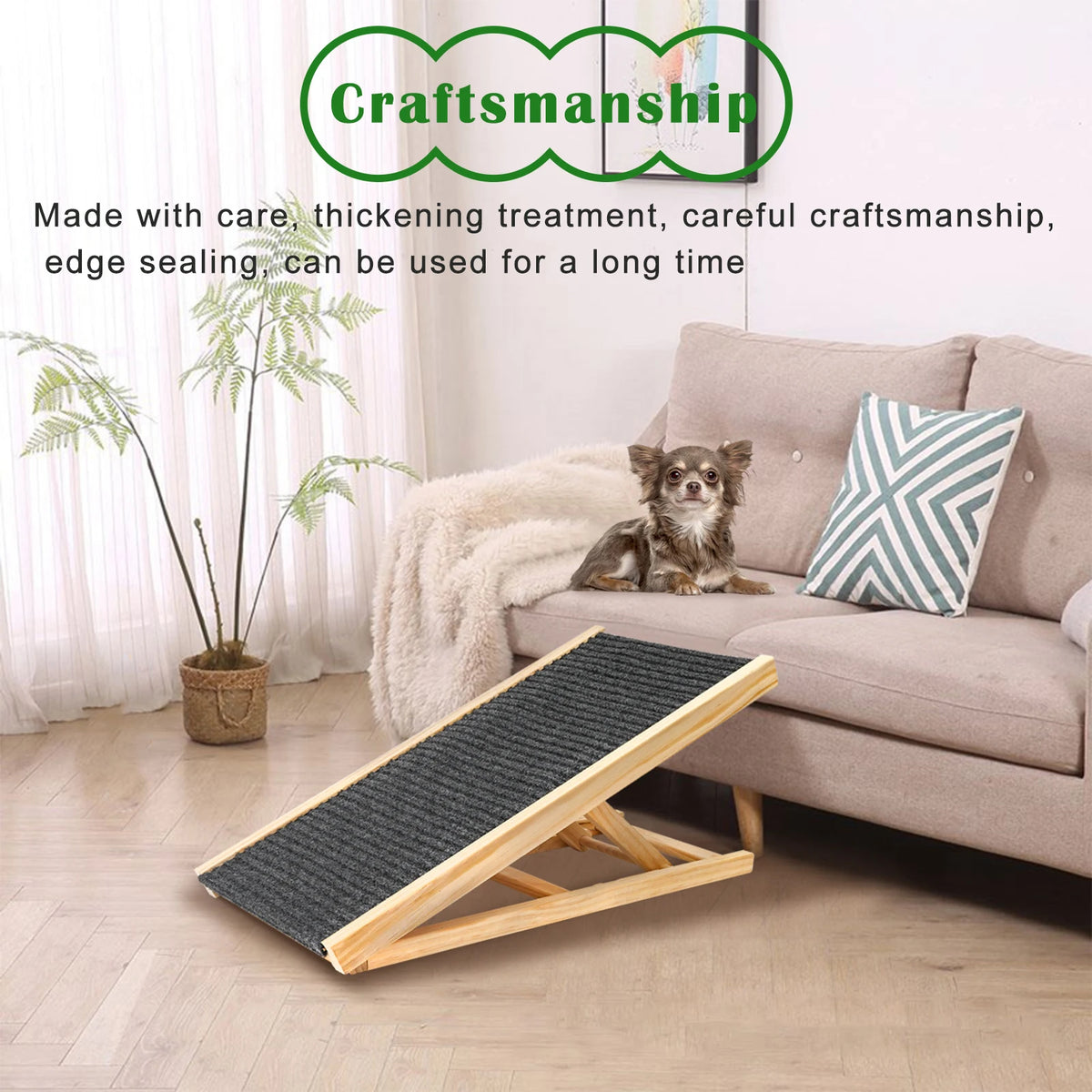 Pet Dog Ladder Wood Dog Ramp Cat Stair Height Adjustable Height Slip Resistance Foldable Pet Climbing Ladder for Car Sofa Bed