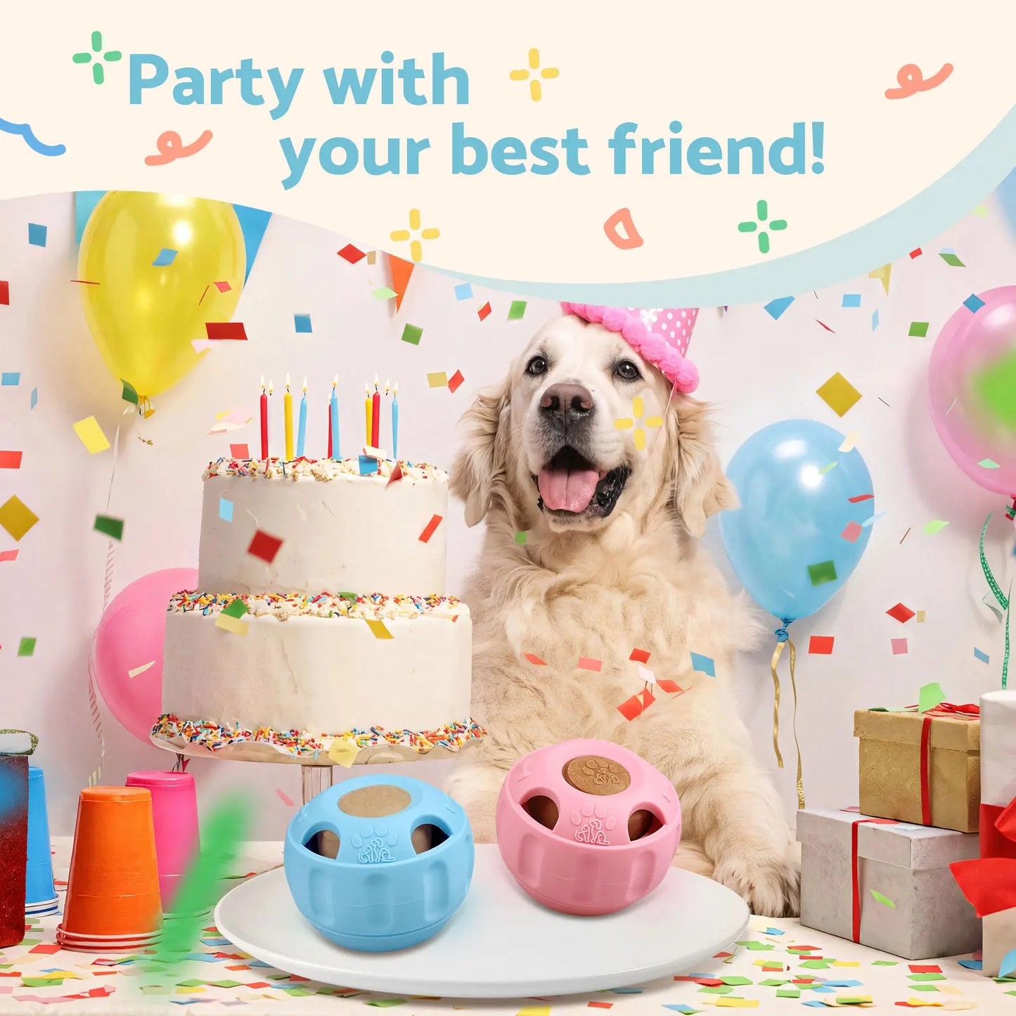 Party Popsicle and Treat Tray, Silicone Long-Lasting Interactive Dog Toys, Frozen Treat Dispensing, Keep Your Pup Busy, Compatible with Woof Pupsicle Chicken Refill Pops, for Dogs 24-70 lbs