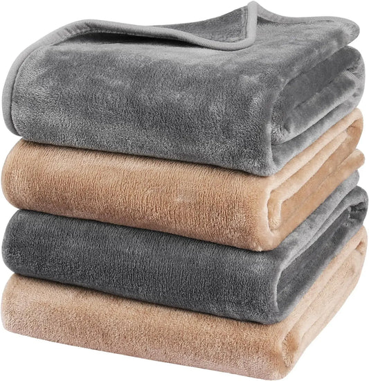 Dog Blanket Washable for Puppy: 4 Packs Dog Blankets 40”x28” - Fluffy Soft Small Throw for Cat Puppy Kitten Dogs - Fleece Pet Blankets for Bed Sofa Car and Indoor - Grey and Khaki
