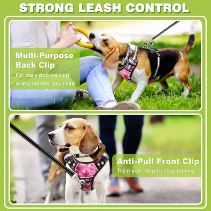 Dog Harness No Pull, Pet Harnesses with Dog Collar, Adjustable Reflective Oxford Outdoor Vest, Front/Back Leash Clips