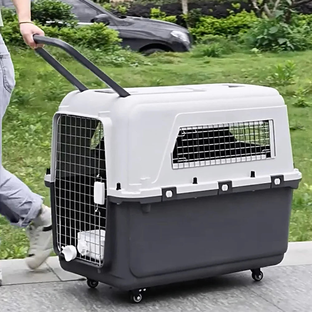 Cats & Rabbit Animal Carrier Travel Cage Box Length 33in/Width 21.6in/Height 25.2in with Handle & Metal Door for Puppies Kittens