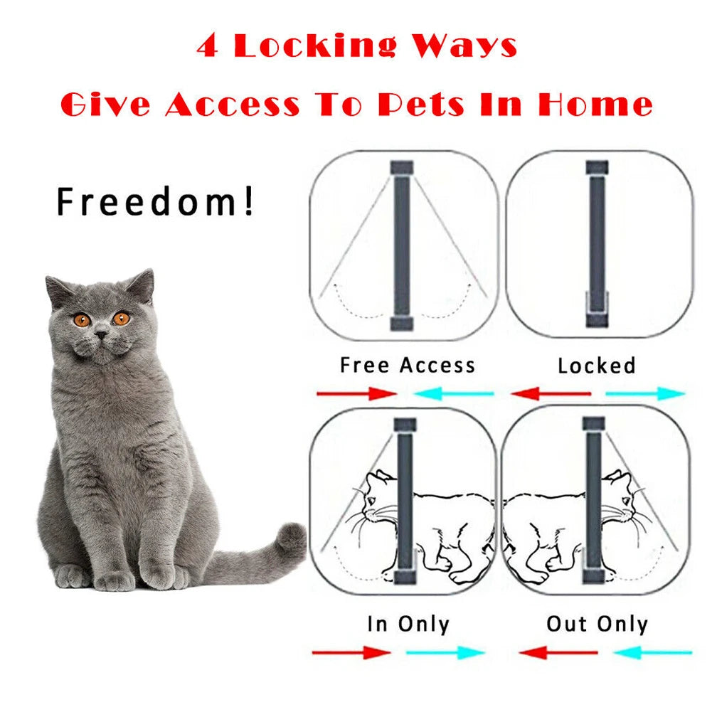 Cat Flap Door with 4 Way Security Lock Puppy Kitten Safety In&out Pet Door Dog Cat Kitten Flap Door Pet Doors and Sliding Door