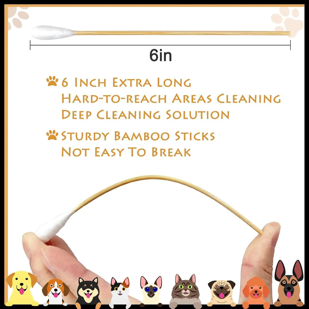 100/300/500pcs 6 Inch Long Cotton Swabs for Pet Cleaning, Bamboo Handle, Pet Ear Cleaning Solution Supplies for Dogs and Cats