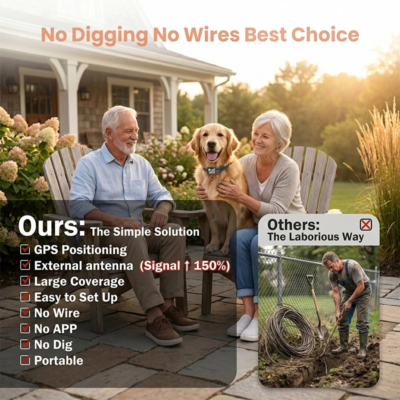 Dog Electronic Fence | Outdoor GPS Fencing System | Waterproof Wireless Fence | Dog Training Collar | Adjustable Warning Intensity | Fence Radius: 33–999 Yards | Rechargeable Smart Pet Containment System