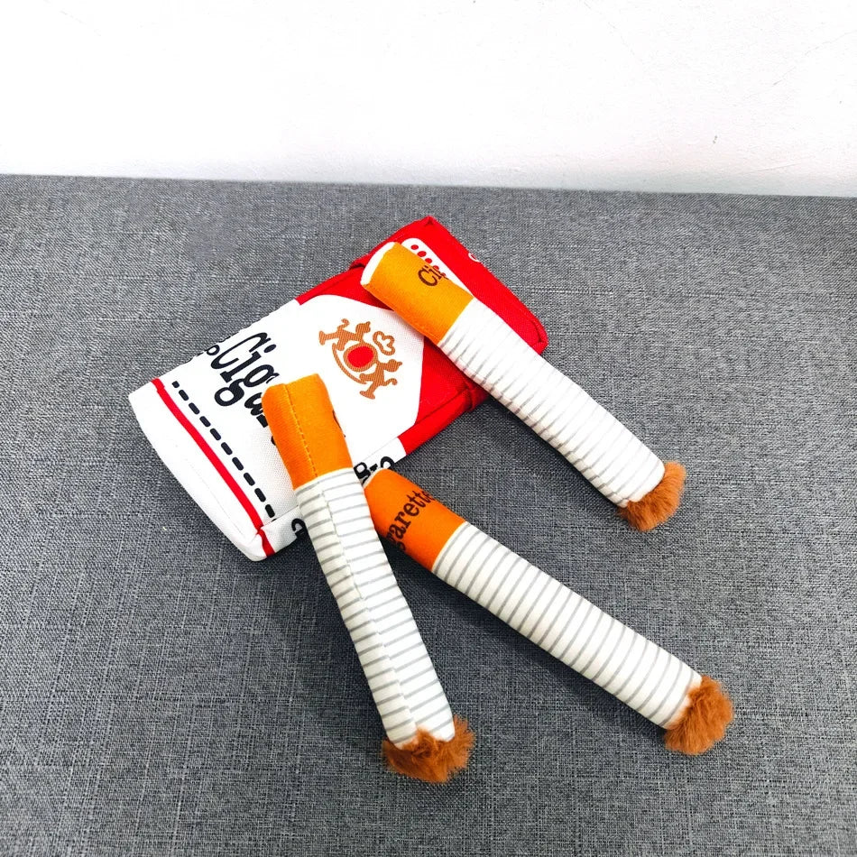 1Pc Creative Cigarette Shaped Interactive Squeaky Plush Dog Toy Bite Resistant Funny Chew Pet Gift for Small Medium Dogs